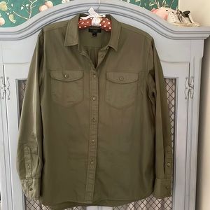 J crew army green button down shirt